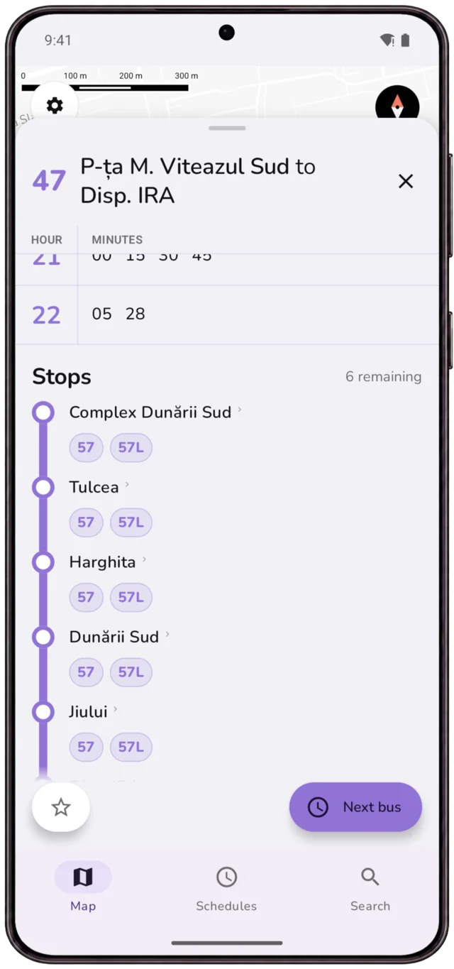 Stops along the route