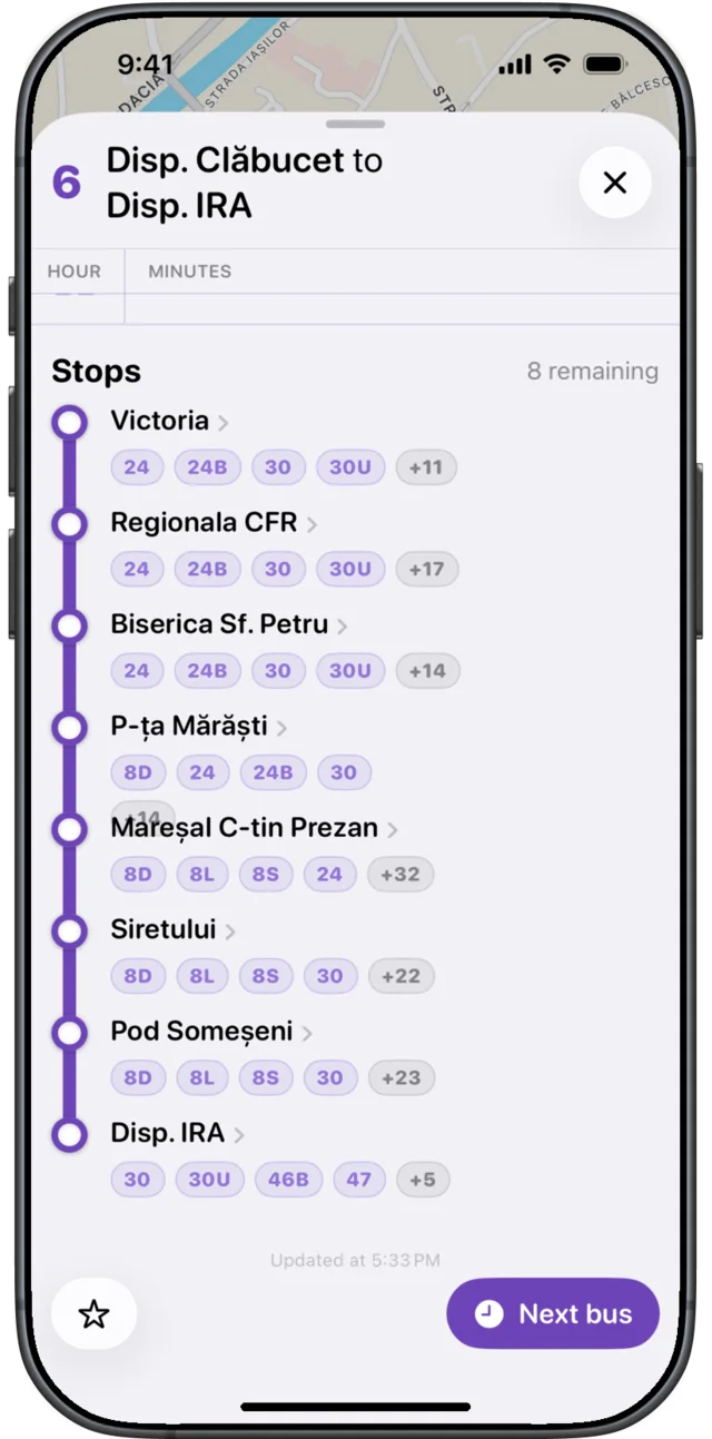Stops along the route